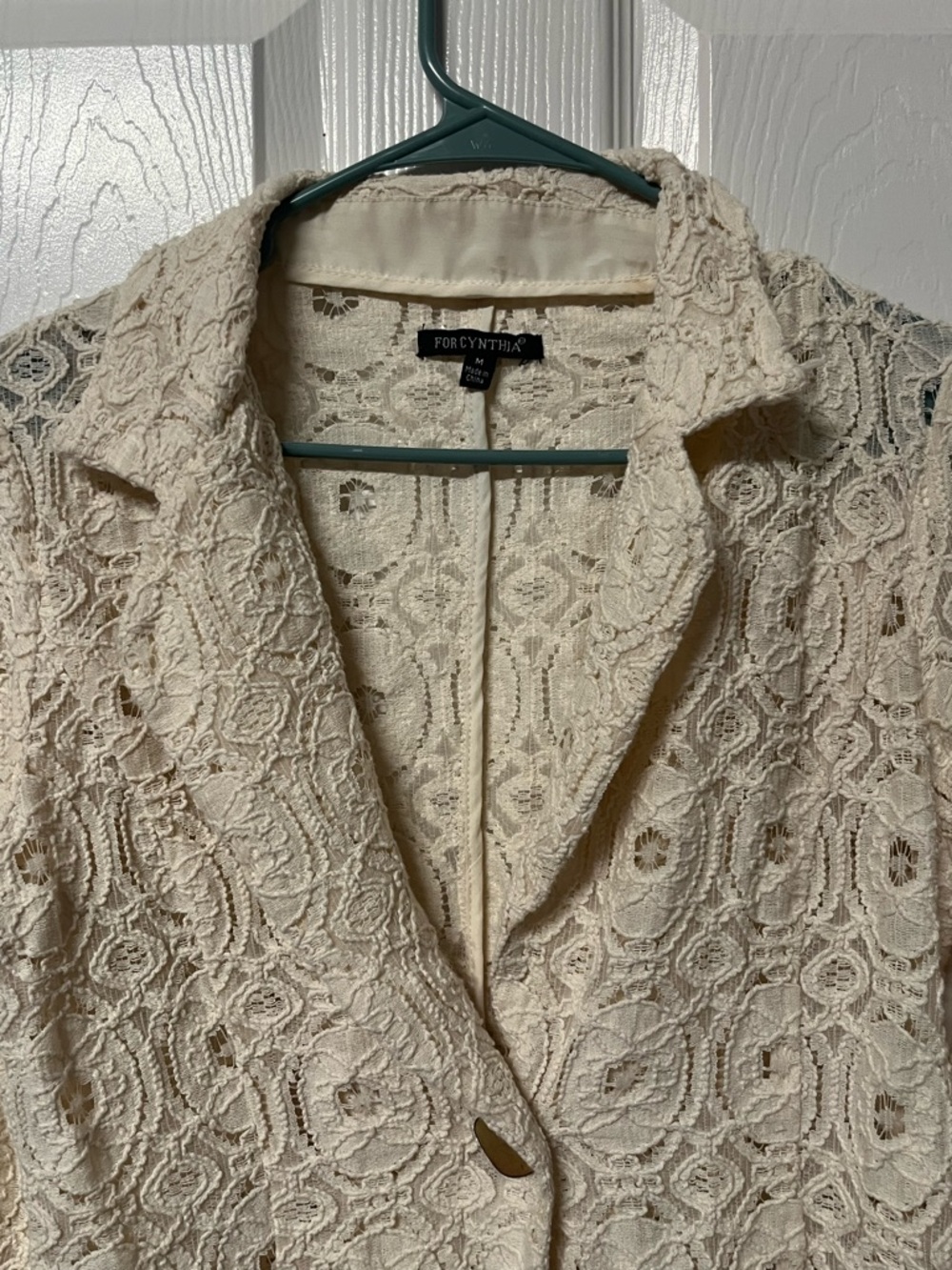 For Cynthia women white bone lace long sleeves blazer medium elegant - Picture 3 of 6